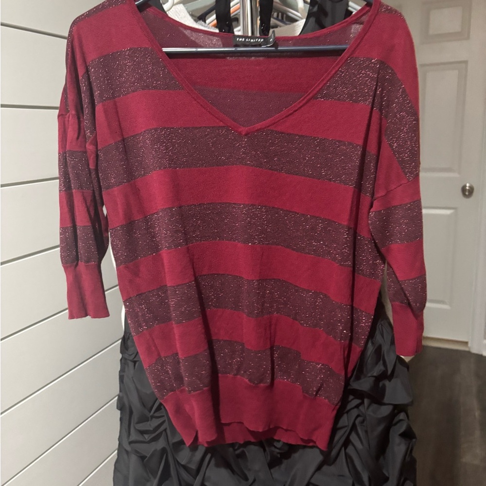 The Limited Red and Burgundy Striped Sweater